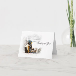 Tarjeta Pensando en ti - Sentado de niños y Nieve de esper