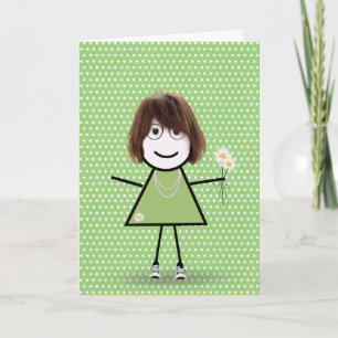 Tarjeta Pensando en Ti Stick Girl con Margaritas 