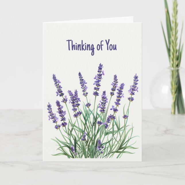 Tarjeta Pensando en ti Watercolor Lavender Purple Garden (Anverso)