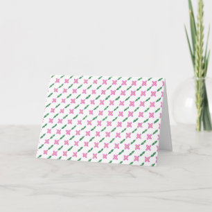 Tarjeta Pensando en tu carta, flores rosadas hojas verdes