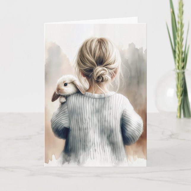 Tarjeta Pensando en tu Chica con un conejito (Anverso)