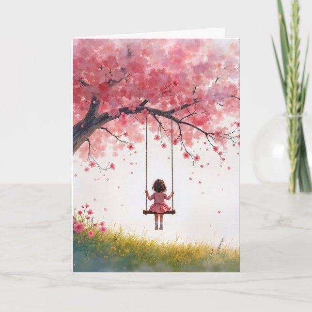 Tarjeta Pensando en tu Chica en la floración de los cerezo (Anverso)