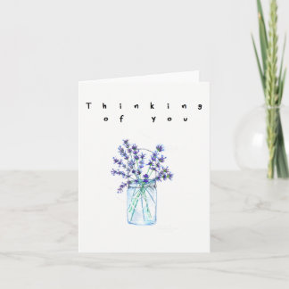 Tarjeta Pensando en tu flor lila acuarela