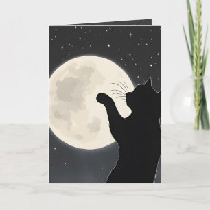 Tarjeta Pensando en tu gato tocando la luna
