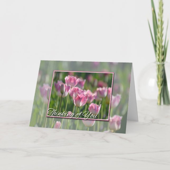 Tarjeta Pensando en tulipanes rosados (Anverso)