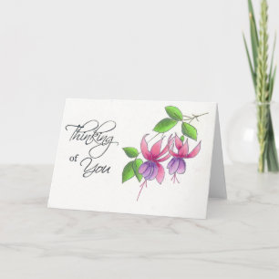 Tarjeta Pensando en tus flores de fushia en la pénica acua