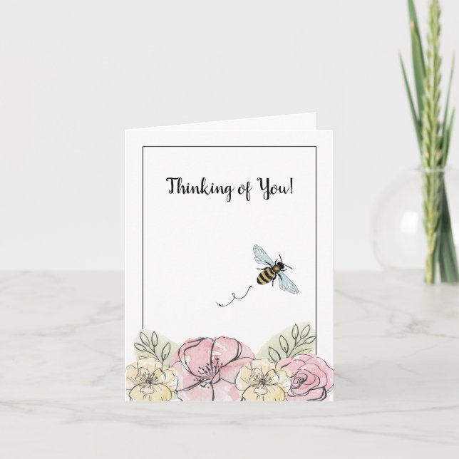Tarjeta Pensando en tus flores y abejas (Anverso)