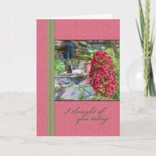 Tarjeta Pensando en usted, Bougainvillea, pájaros, cascada