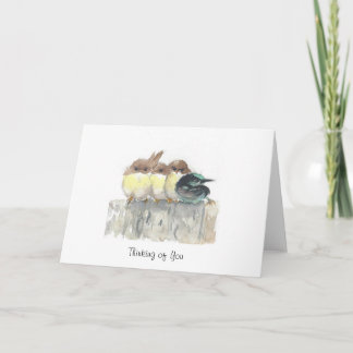 Tarjeta Pensando en usted - cuatro pequeños pájaros, 1 se