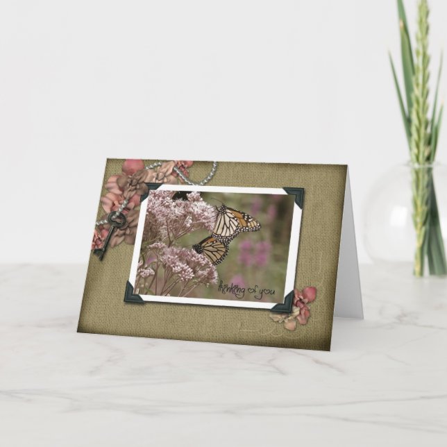 Tarjeta Pensando en ustedes los monarcas (Anverso)