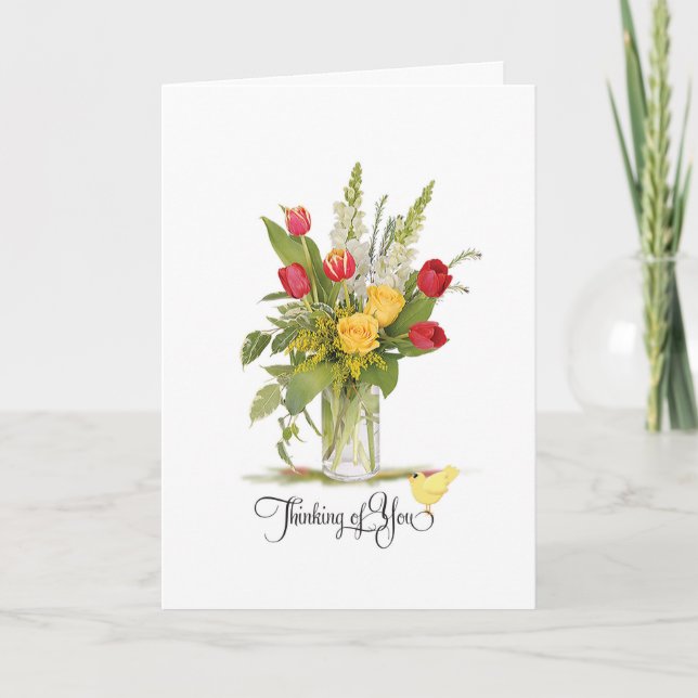 Tarjeta Pensando en ustedes Rosas y el Bouquet de las flor (Anverso)