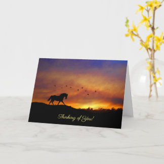 Tarjeta Pensar en ti caballo y pájaros