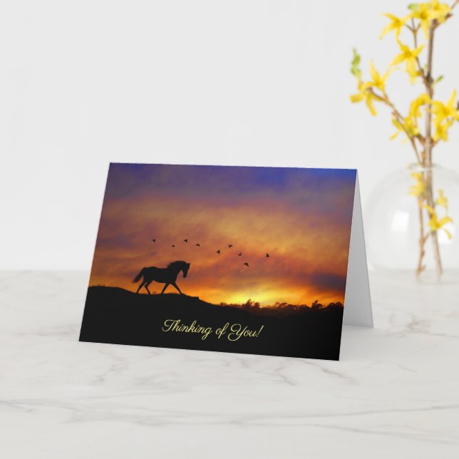 Tarjeta Pensar en ti caballo y pájaros (flor amarilla)