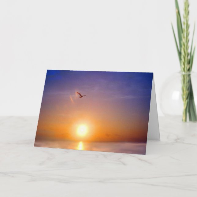 Tarjeta Pensar en ti en la puesta de sol del océano (Anverso)