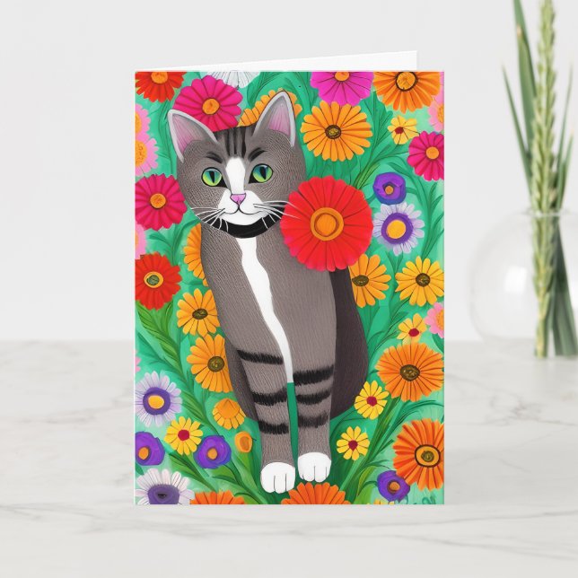 Tarjeta Pensar en ti | Gato caprichoso de amistad (Anverso)