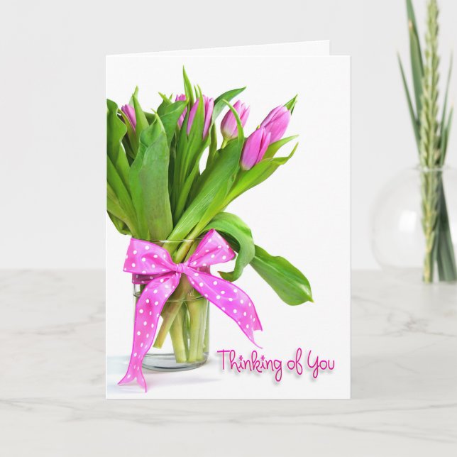 Tarjeta Pensar en tulipanes rosados (Anverso)