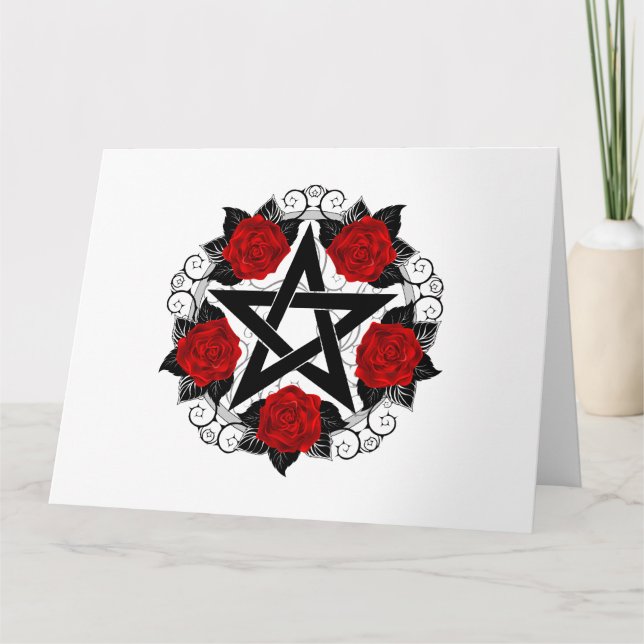 Tarjeta Pentagram con rosas rojas (Anverso)
