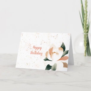 Tarjeta Peonía de acuarela simplista con manchas de cumple