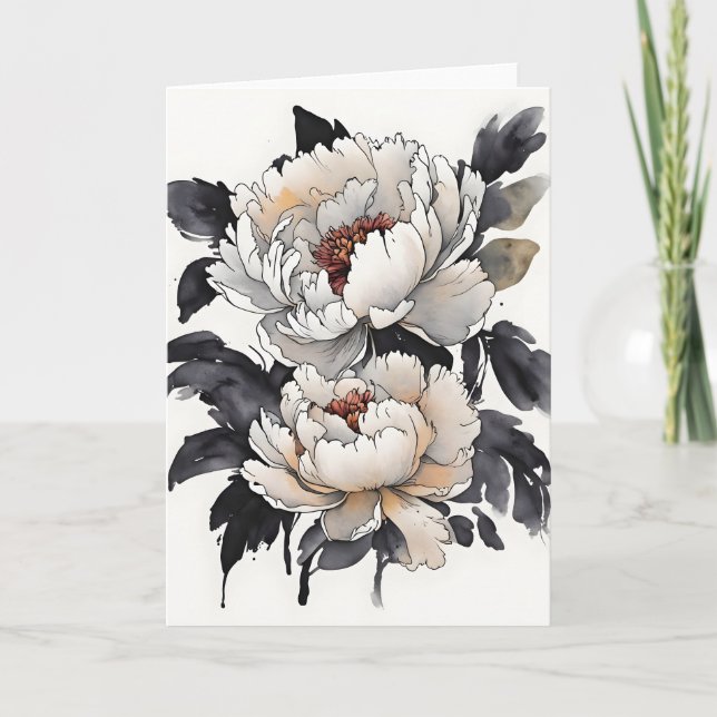 Tarjeta Peonía - Flores de acuarela (Anverso)