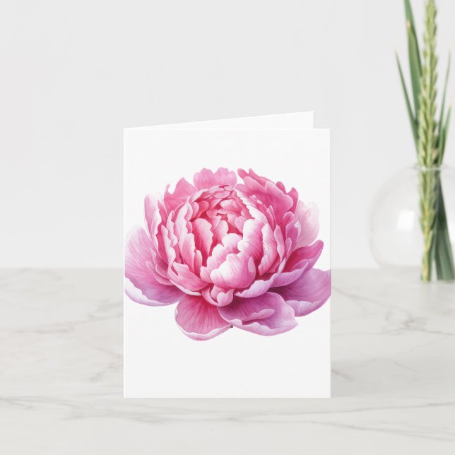Tarjeta Peonía rosa dibujada a mano (en blanco) (Anverso)