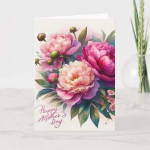 Tarjeta Peonías Rosadas Elegantes Floral para el Día de la