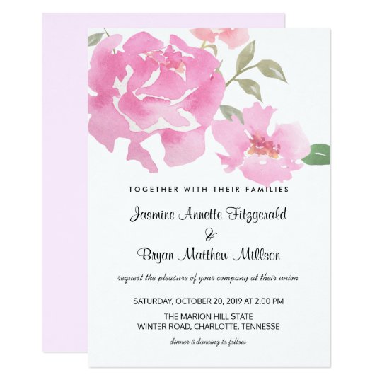Tarjeta Peonies rosados florales de la acuarela que casan