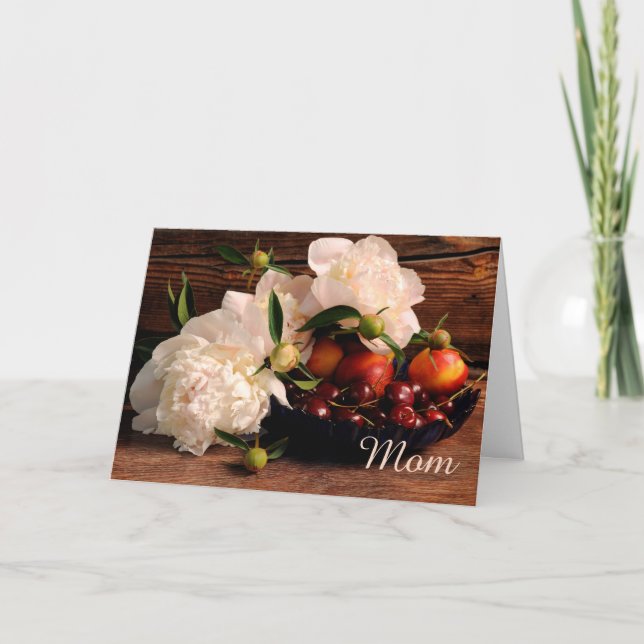 Tarjeta Peonies y Día de la Madre de la fruta (Anverso)
