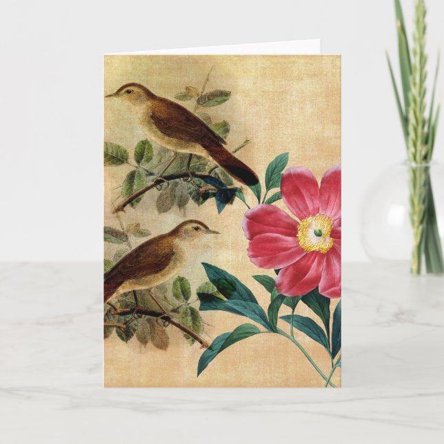 Tarjeta Peony con Nightingales (Anverso)