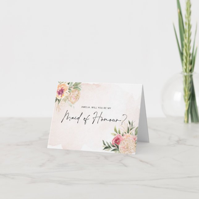Tarjeta Peony y Gold Bloom Maid of Honor Card (Anverso)