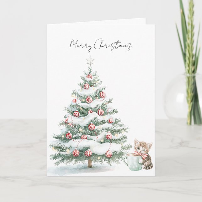 Tarjeta Peppermint gatito de árbol de Navidad (Anverso)