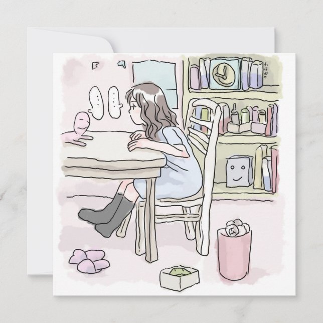 TARJETA PEQUEÑA さいくさじ　お部屋で机に向かう (Anverso)