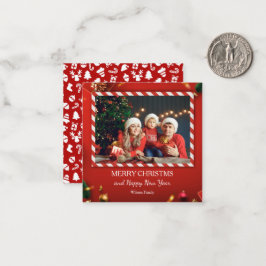 Tarjeta Pequeña 1 fotos Familia roja Feliz Navidad