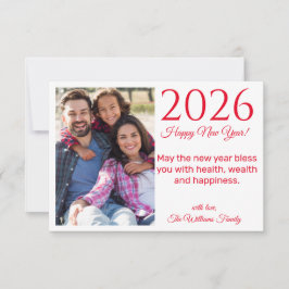 Tarjeta Pequeña 2025 feliz año nuevo, guión rojo, foto de vacacion