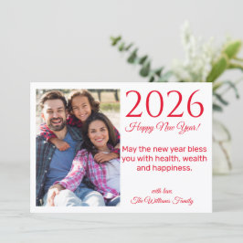Tarjeta Pequeña 2025 feliz año nuevo, guión rojo, foto de vacacion