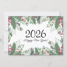 Tarjeta Pequeña 2026,Feliz año nuevo!bayas rojas de vegetación nav