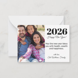 Tarjeta Pequeña 2026 feliz año nuevo, escritura moderna, foto de v