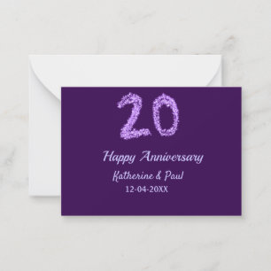 Tarjeta Pequeña 20.º feliz aniversario añada pareja fecha púrpura