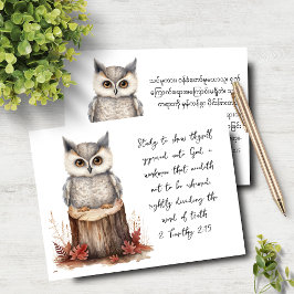 Tarjeta Pequeña 2 Timothy 2:15 Inglés Birmano Wise Owl Notecard
