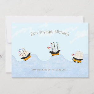 Tarjeta Pequeña 3 Barcos Navegando en el Mar Agitado Personalizado
