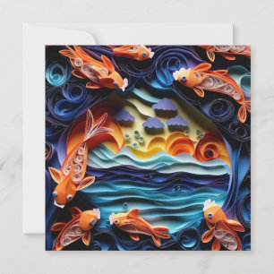 Tarjeta Pequeña 3 D Un ilustracion colorido del lago con pescado k