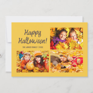 Tarjeta Pequeña 3 Foto Feliz Halloween Calabaza Amarilla Naranja