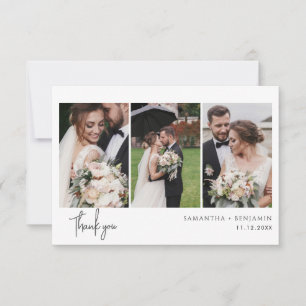 Tarjeta Pequeña 3 fotos Boda de guiones cursivos gracias