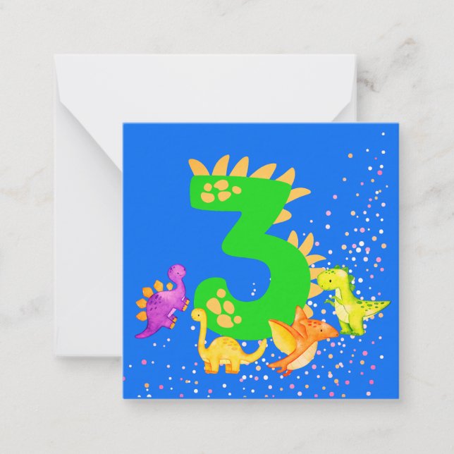 Tarjeta Pequeña 3rd Birthday. Dinosaur Design. My third birthday.  (Anverso)