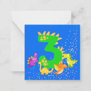 Tarjeta Pequeña 3rd Birthday. Dinosaur Design. My third birthday. 