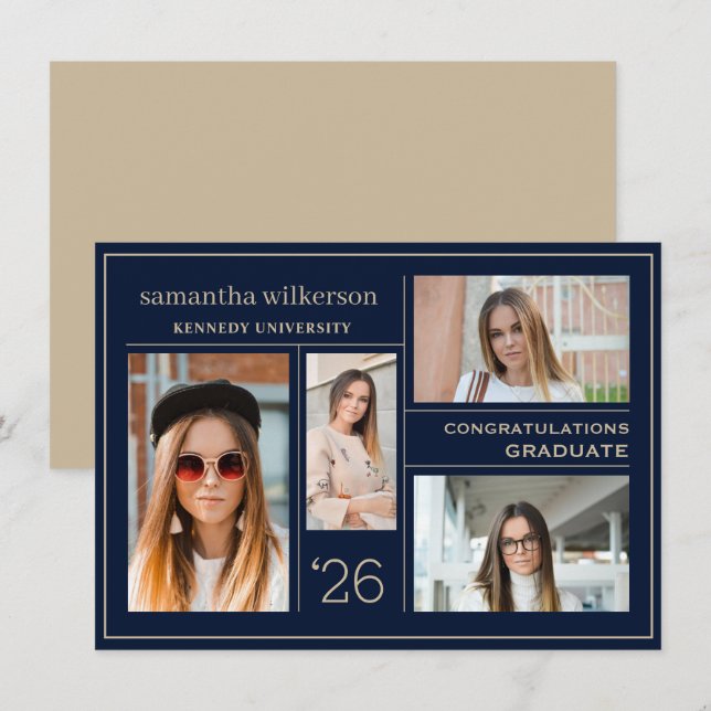 Tarjeta Pequeña 4 Collage de fotos Felicitaciones Graduado (Anverso / Reverso)