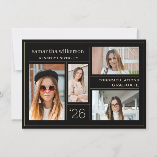 Tarjeta Pequeña 4 Collage de fotos Felicitaciones Graduado (Anverso)