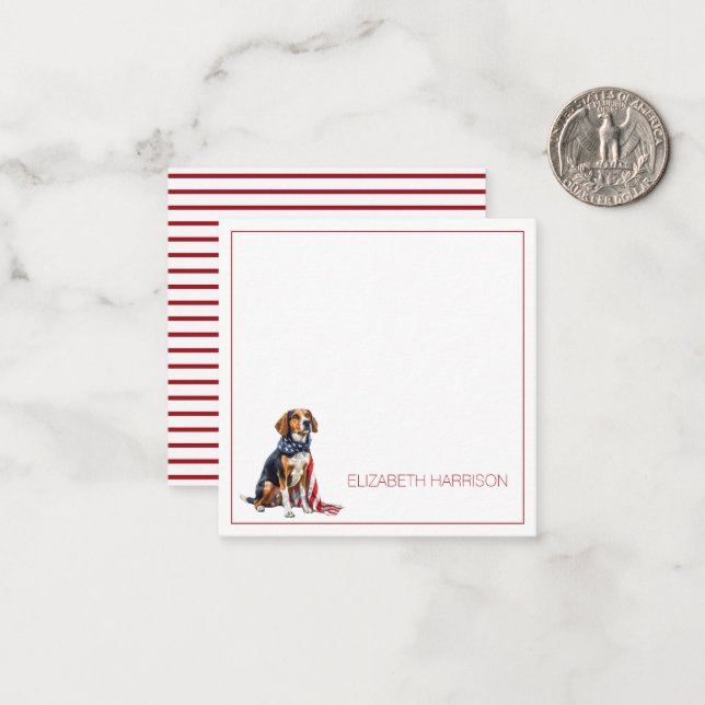 Tarjeta Pequeña 4 de julio Patriótico Hound Dog Personalizado (Anverso/Reverso In Situ)