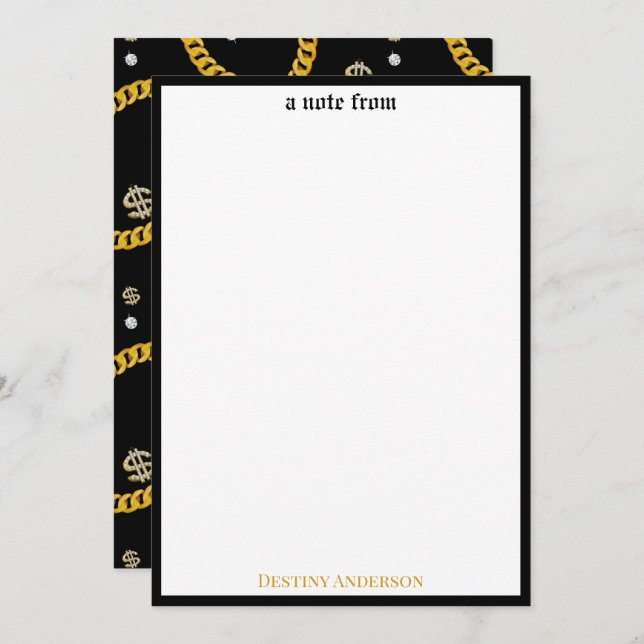 Tarjeta Pequeña  90's Hip Hop Rap Music Gold Cuban Link Chain (Anverso / Reverso)