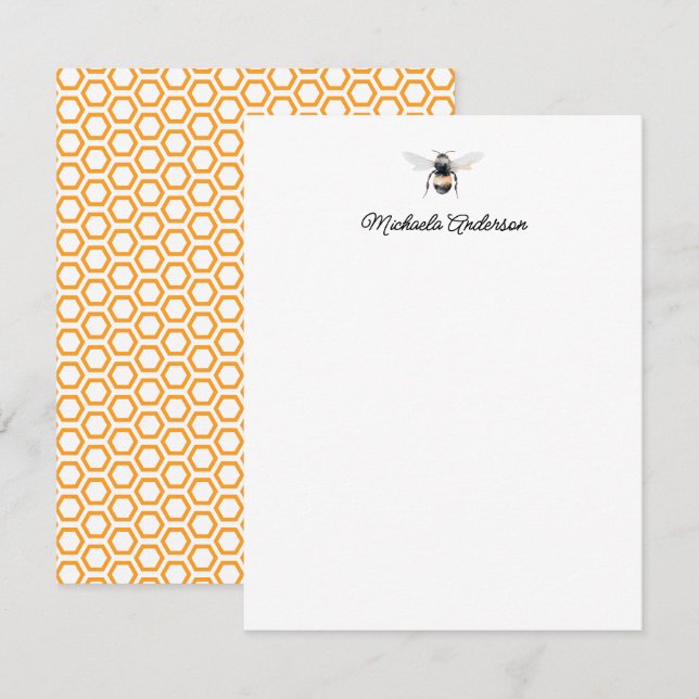Tarjeta Pequeña Abeja acuarela y combo de miel personalizado (Anverso / Reverso)