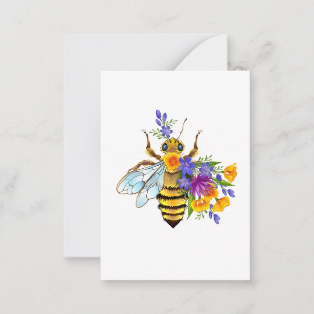 Tarjeta Pequeña Abeja de flor con plantas silvestres (Anverso)